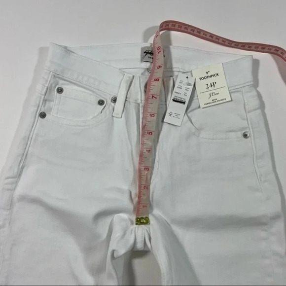 New Damaged J Crew 9” Mid Rise Toothpick Jeans White E2268 - Picture 6 of 11